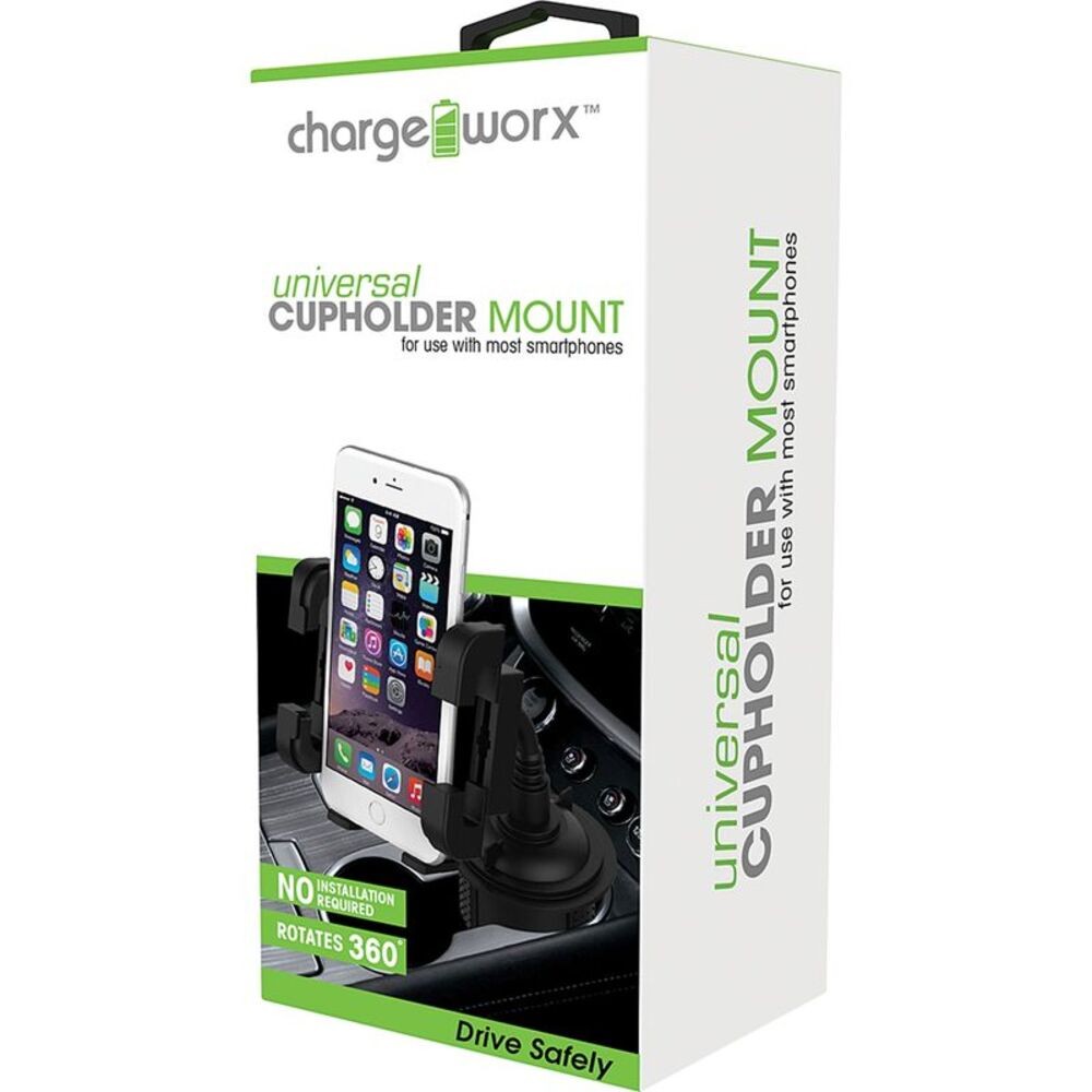 ChargeWorx Universal Cupholder Mount For Smartphones, Black